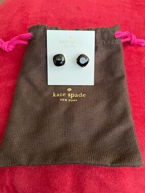 kate spade Black Gold-Tone Cushion Cut Stud Earrings With Dust Bag NWT